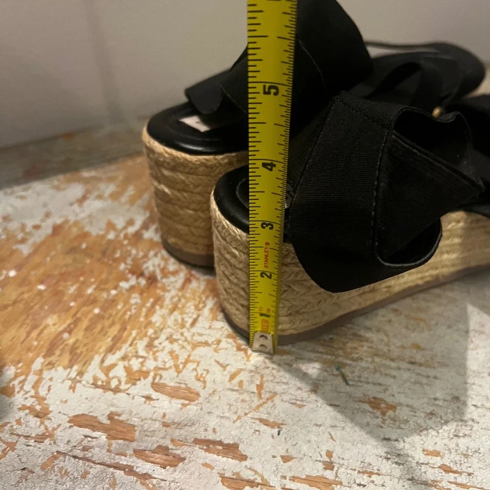 Steve Madden Kacia Black Elastic Espadrille Wedge Sandals Platform KCIK01S1 8.5M